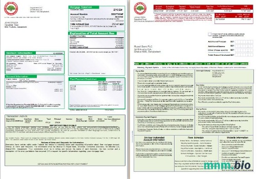 Bangladesz Bank Rupali wyciąg z kredytu hipotecznego, 3 strony, 1-2